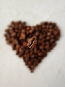Coffee Beans are placed in a heart shape